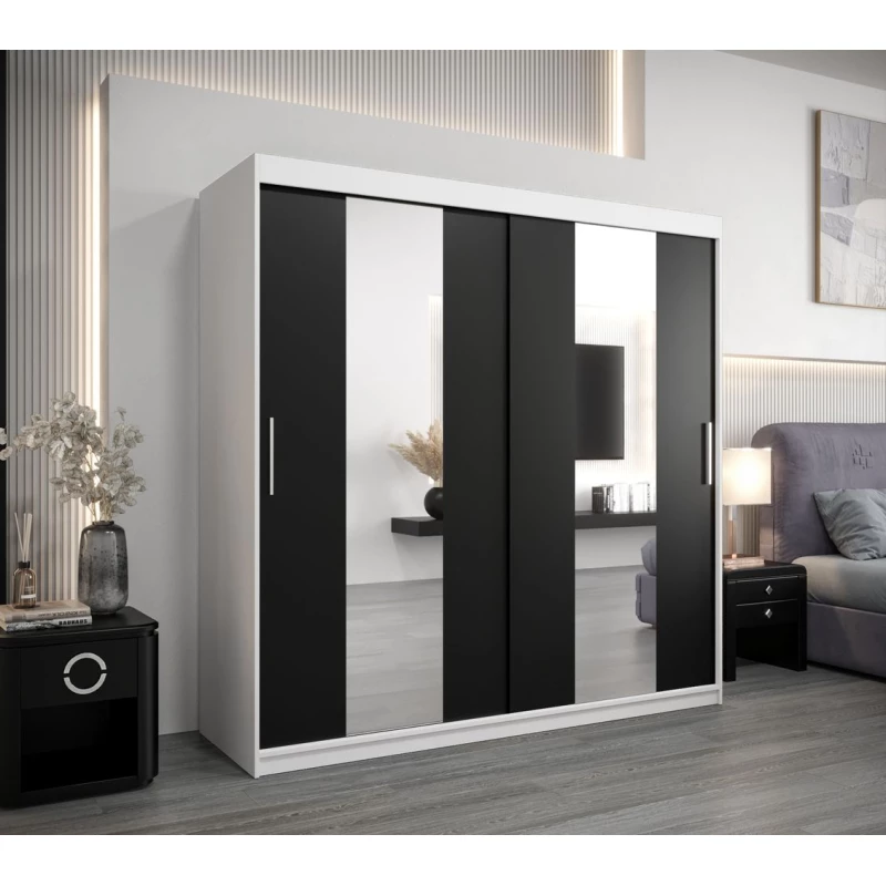 Šatní skříň ALICE - šířka 200 cm, bílá / černá