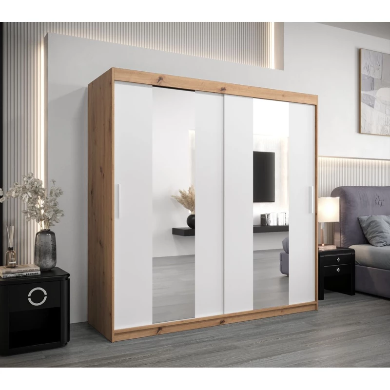 Šatní skříň ALICE - šířka 200 cm, dub artisan / bílá