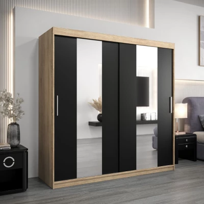 Šatní skříň ALICE - šířka 200 cm, dub sonoma / černá