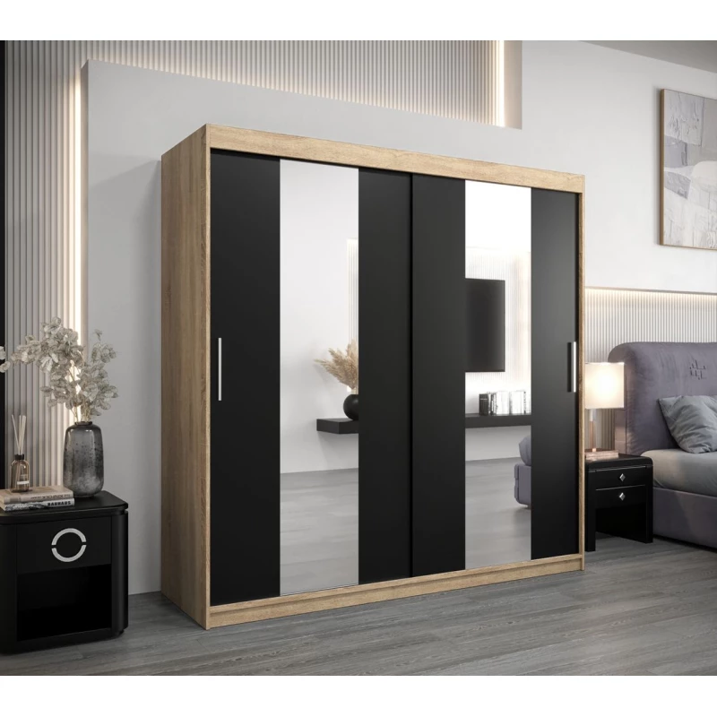 Šatní skříň ALICE - šířka 200 cm, dub sonoma / černá