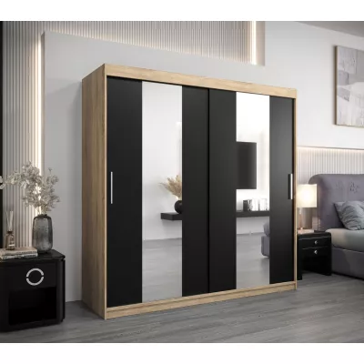 Šatní skříň ALICE - šířka 200 cm, dub sonoma / černá
