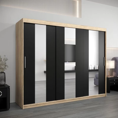 Skříň s posuvnými dveřmi DORA - šířka 250 cm, dub sonoma / černá