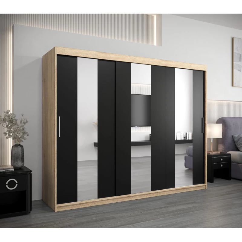 Skříň s posuvnými dveřmi DORA - šířka 250 cm, dub sonoma / černá