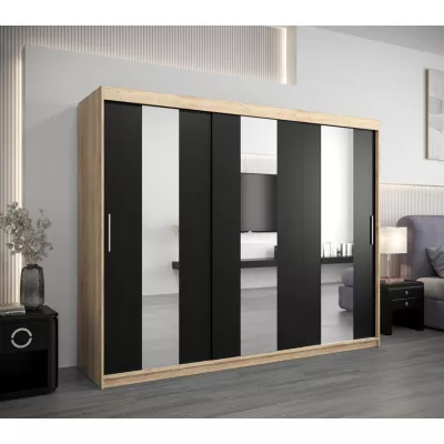 Skříň s posuvnými dveřmi DORA - šířka 250 cm, dub sonoma / černá