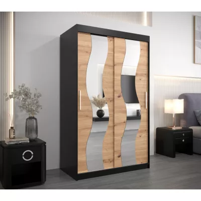 Šatní skříň se zrcadly MARGIT - šířka 120 cm, černá / dub artisan