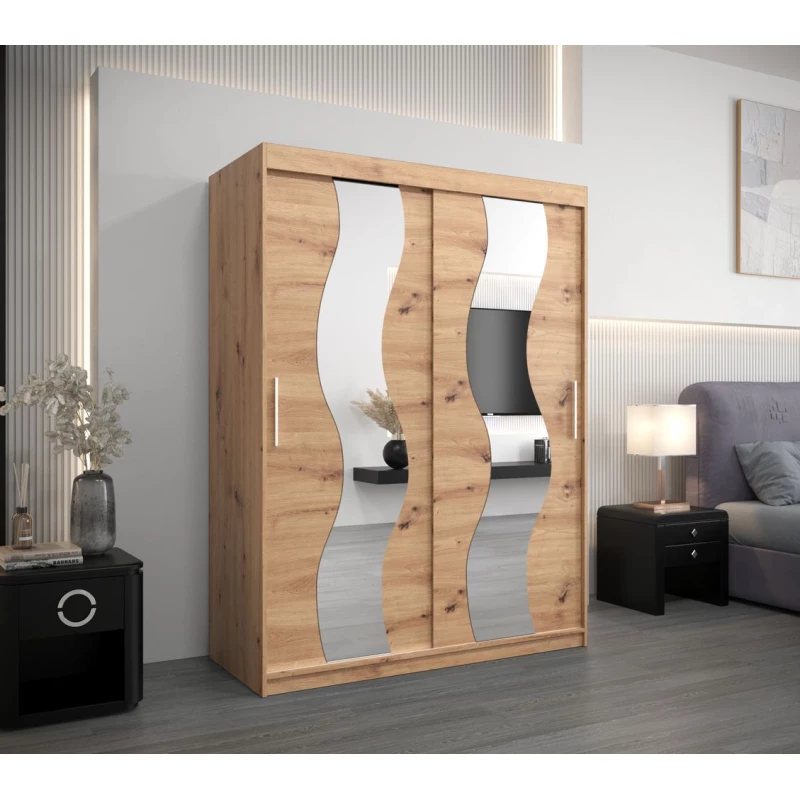 Šatní skříň se zrcadly IRMA - šířka 150 cm, dub artisan