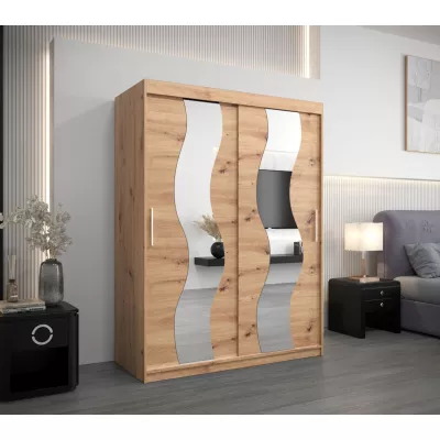 Šatní skříň se zrcadly IRMA - šířka 150 cm, dub artisan