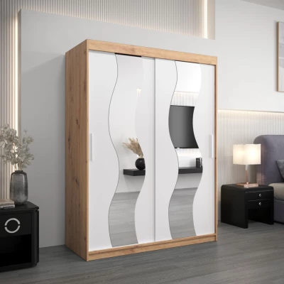 Šatní skříň se zrcadly IRMA - šířka 150 cm, dub artisan / bílá