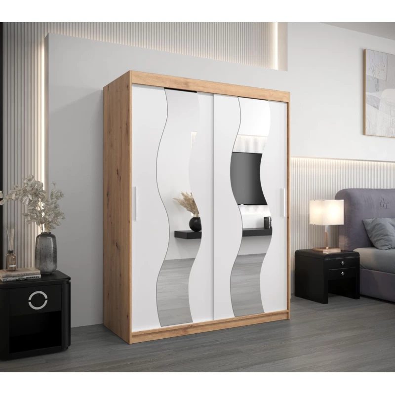 Šatní skříň se zrcadly IRMA - šířka 150 cm, dub artisan / bílá