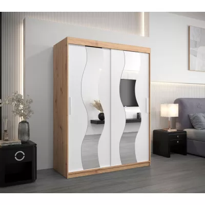 Šatní skříň se zrcadly IRMA - šířka 150 cm, dub artisan / bílá