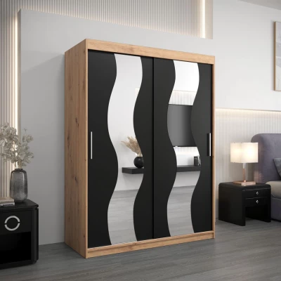 Šatní skříň se zrcadly IRMA - šířka 150 cm, dub artisan / černá