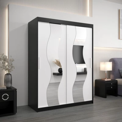 Šatní skříň se zrcadly IRMA - šířka 150 cm, černá / bílá