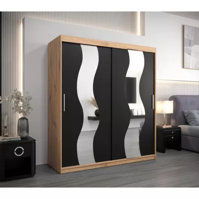 Skříň s posuvnými dveřmi LINA - šířka 180 cm, dub artisan / černá