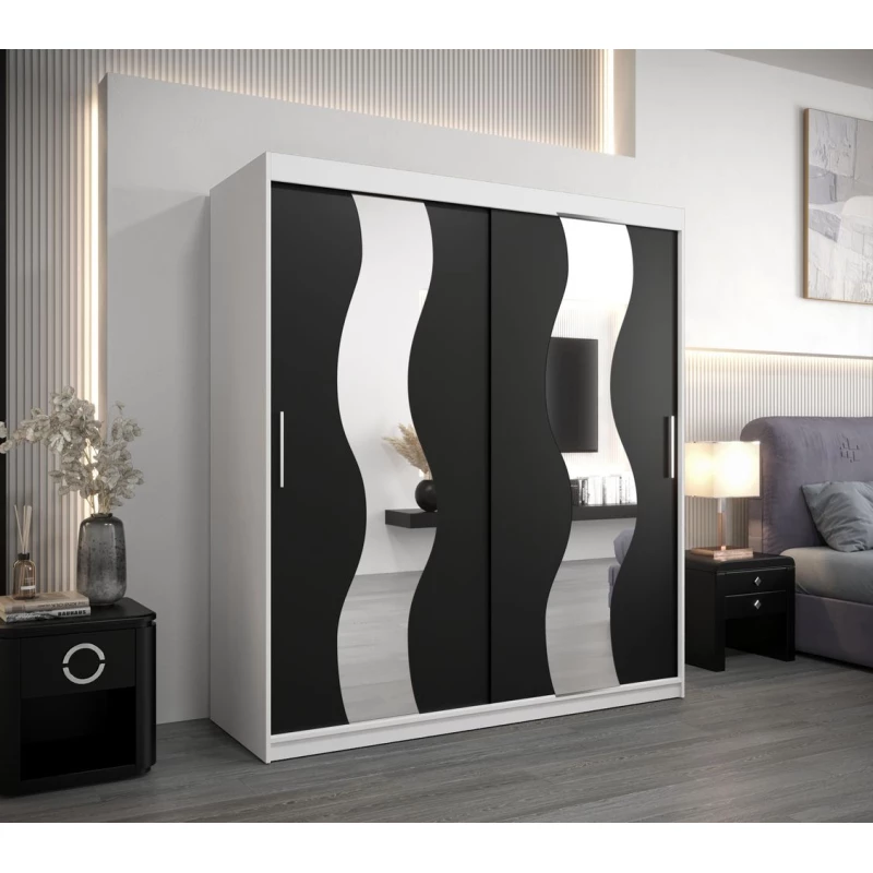Skříň s posuvnými dveřmi LINA - šířka 180 cm, bílá / černá