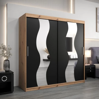 Šatní skříň JESIKA - šířka 200 cm, dub artisan / černá