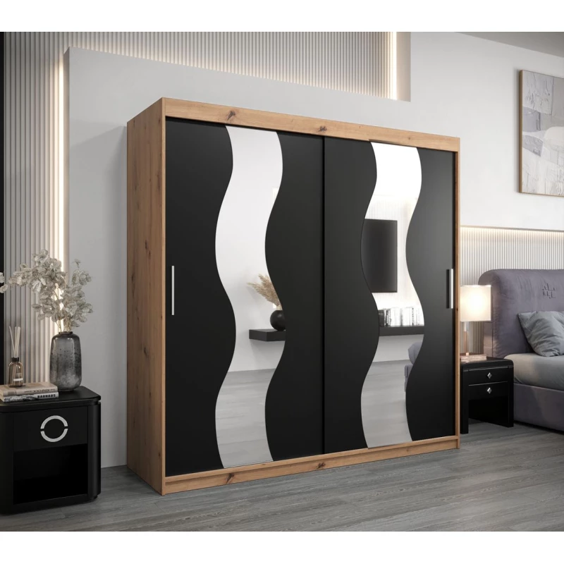 Šatní skříň JESIKA - šířka 200 cm, dub artisan / černá