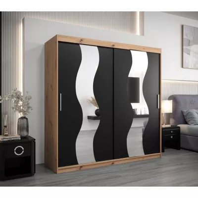 Šatní skříň JESIKA - šířka 200 cm, dub artisan / černá