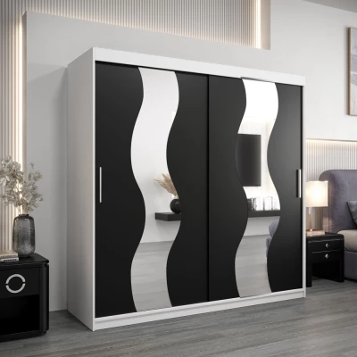 Šatní skříň JESIKA - šířka 200 cm, bílá / černá