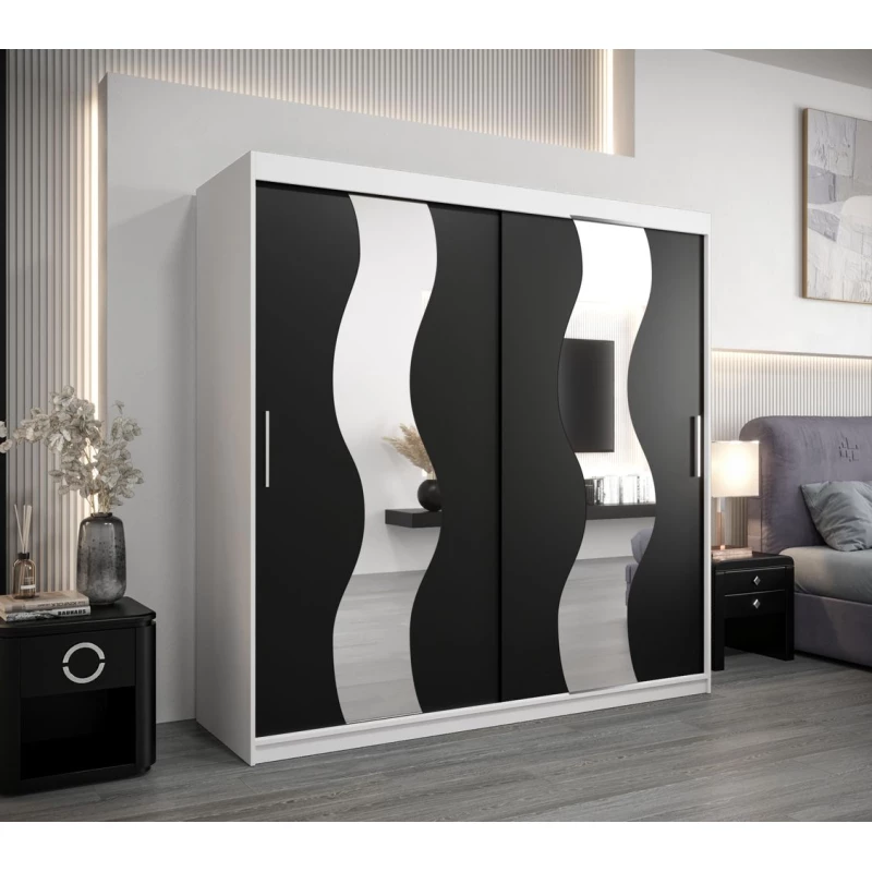 Šatní skříň JESIKA - šířka 200 cm, bílá / černá