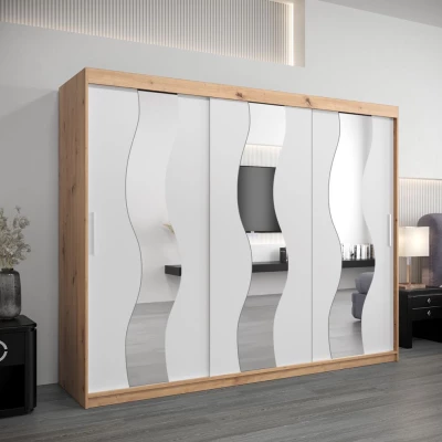 Skříň s posuvnými dveřmi HEDVIKA - šířka 250 cm, dub artisan / bílá