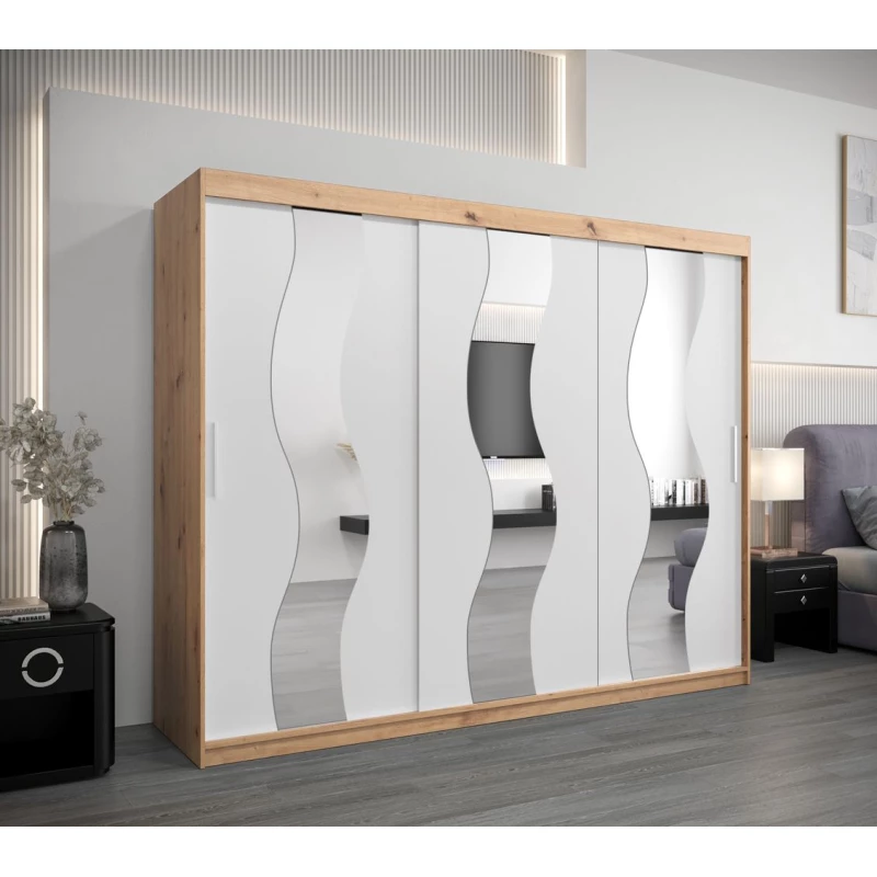 Skříň s posuvnými dveřmi HEDVIKA - šířka 250 cm, dub artisan / bílá