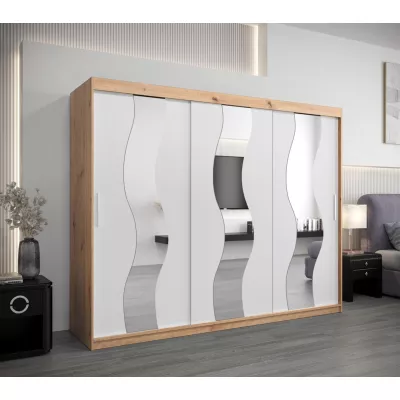 Skříň s posuvnými dveřmi HEDVIKA - šířka 250 cm, dub artisan / bílá