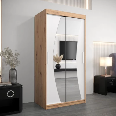 Skříň s posuvnými dveřmi BETA - 100 cm, dub artisan / bílá