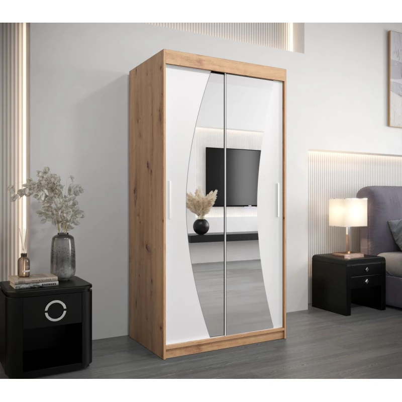 Skříň s posuvnými dveřmi BETA - 100 cm, dub artisan / bílá