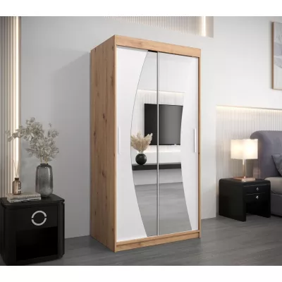 Skříň s posuvnými dveřmi BETA - 100 cm, dub artisan / bílá