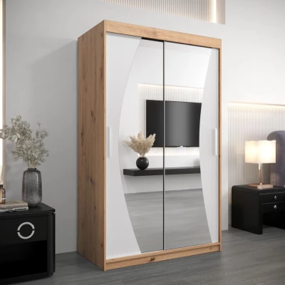 Skříň s posuvnými dveřmi AGATA - 120 cm, dub artisan / bílá