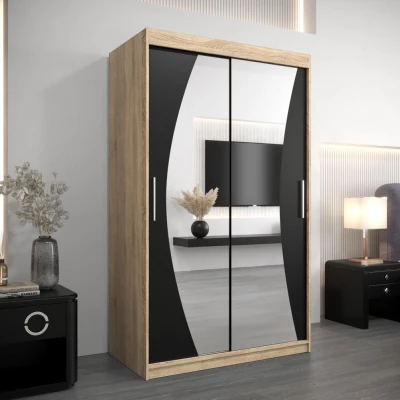 Skříň s posuvnými dveřmi AGATA - 120 cm, dub sonoma / černá