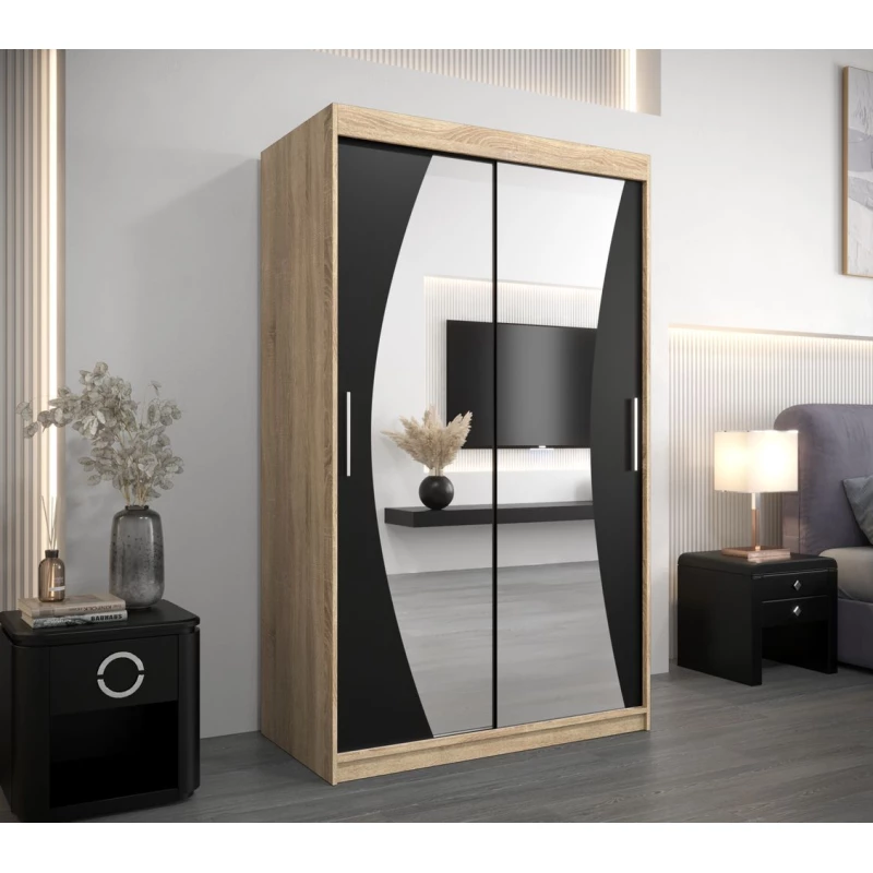 Skříň s posuvnými dveřmi AGATA - 120 cm, dub sonoma / černá