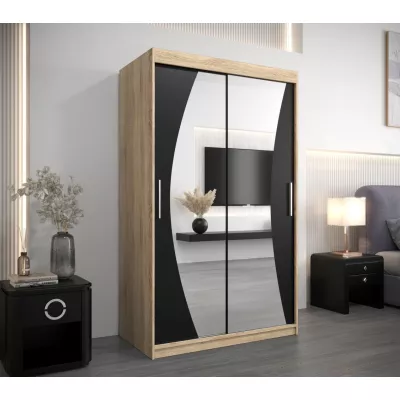 Skříň s posuvnými dveřmi AGATA - 120 cm, dub sonoma / černá