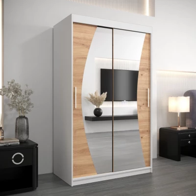 Skříň s posuvnými dveřmi AGATA - 120 cm, bílá / dub artisan