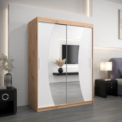 Skříň s posuvnými dveřmi ANABELA - 150 cm, dub artisan / bílá