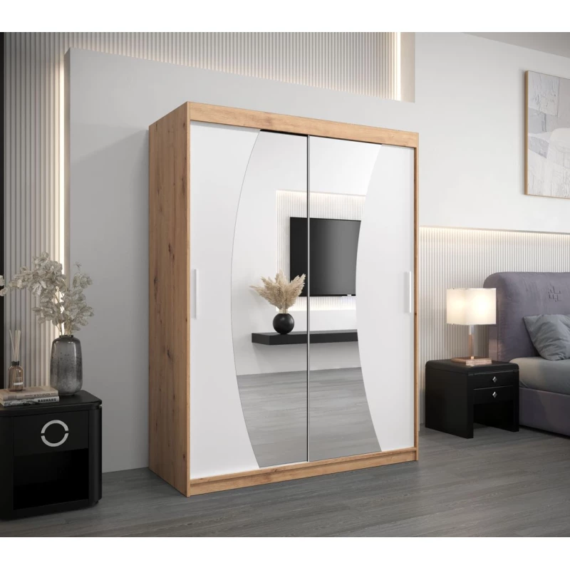 Skříň s posuvnými dveřmi ANABELA - 150 cm, dub artisan / bílá