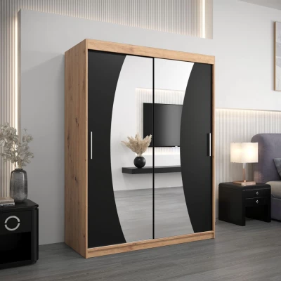 Skříň s posuvnými dveřmi ANABELA - 150 cm, dub artisan / černá