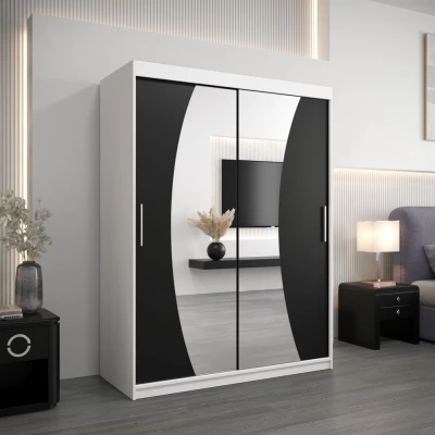 Skříň s posuvnými dveřmi ANABELA - 150 cm, bílá / černá