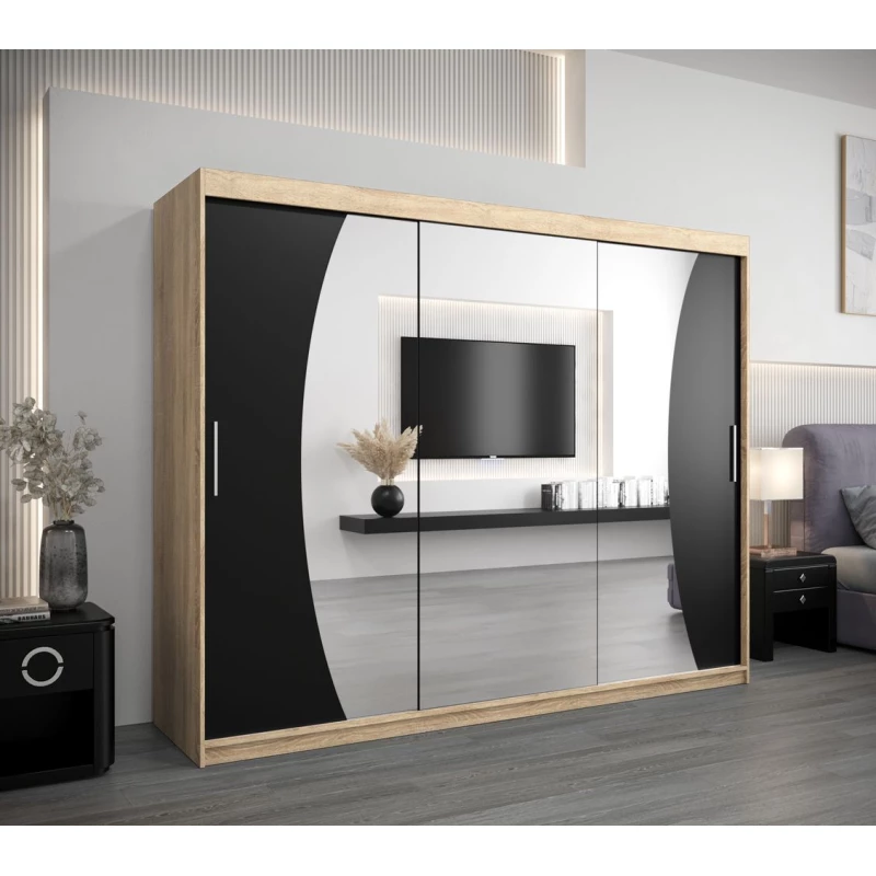 Skříň s posuvnými dveřmi SIMONA - 250 cm, dub sonoma / černá