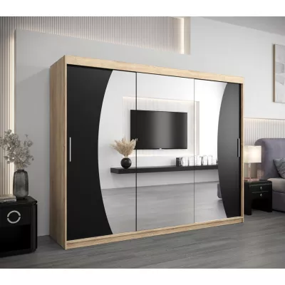 Skříň s posuvnými dveřmi SIMONA - 250 cm, dub sonoma / černá