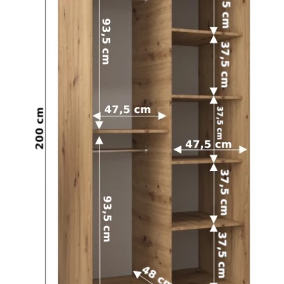 Šatní skříň se zrcadly ARABELA - šířka 100 cm, dub sonoma / bílá