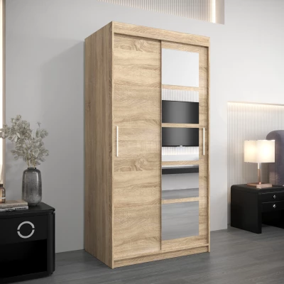 Šatní skříň se zrcadly ARABELA - šířka 100 cm, dub sonoma