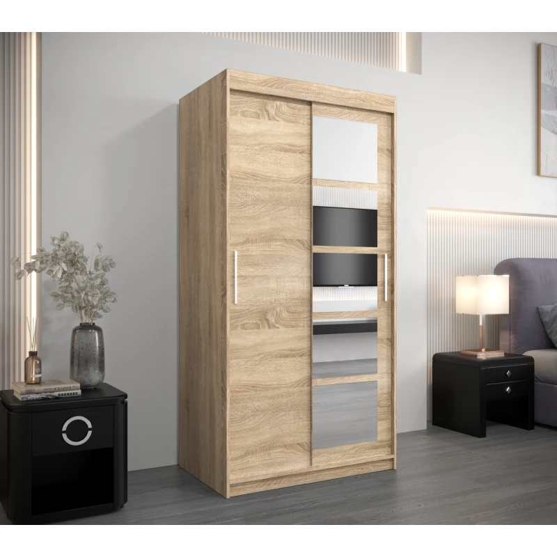 Šatní skříň se zrcadly ARABELA - šířka 100 cm, dub sonoma