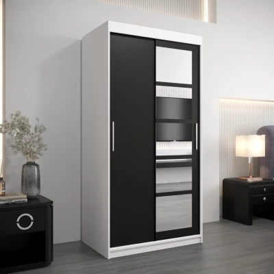 Šatní skříň se zrcadly ARABELA - šířka 100 cm, bílá / černá