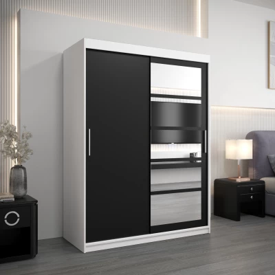 Šatní skříň se zrcadly KLEOPATRA - šířka 150 cm, bílá / černá