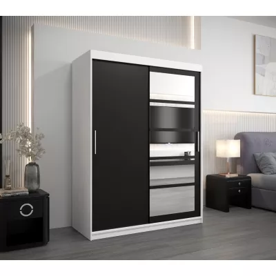 Šatní skříň se zrcadly KLEOPATRA - šířka 150 cm, bílá / černá