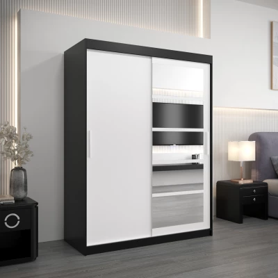 Šatní skříň se zrcadly KLEOPATRA - šířka 150 cm, černá / bílá