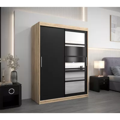 Šatní skříň se zrcadly KLEOPATRA - šířka 150 cm, dub sonoma / černá