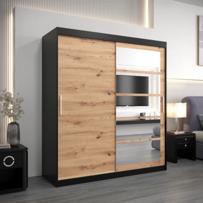 Skříň s posuvnými dveřmi MICHALELA - šířka 180 cm, černá / dub artisan