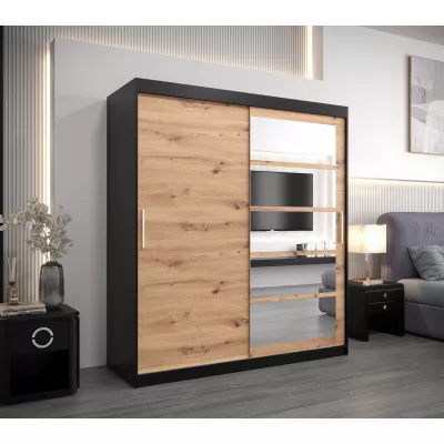 Skříň s posuvnými dveřmi MICHALELA - šířka 180 cm, černá / dub artisan